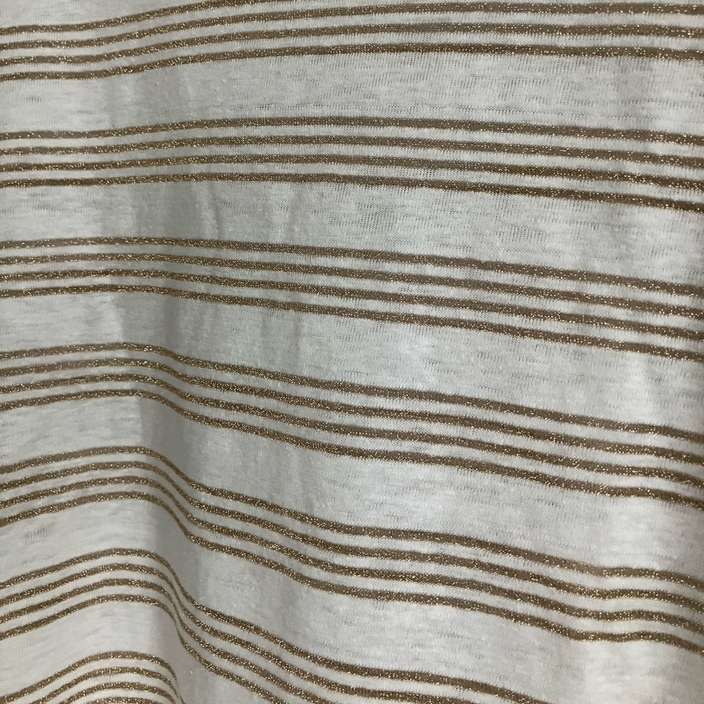TALBOTS White & Metallic Gold Striped Cotton Blend Tee Size MP - Picture 5 of 9